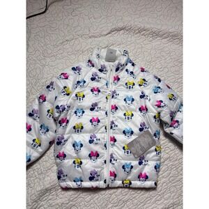 Disney Minnie Mouse Puffer Jacket White Multicolor All Over Print Size 3t